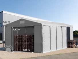 Ipari sátor, 8x12m, PVC ponyva, szürke, padlókerettel, statikai megerősítés nélkül