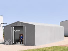 Ponyva csarnok, 8x16m, PRIMEtex-ponyva, szürke, statikai megerősítés nélkül