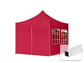 Összecsukható pavilon, acél, 3x3m, 4 oldalpanellel együtt, piros