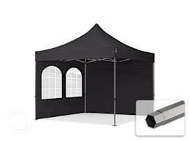Összecsukható pavilon, acél, 3x3m, 2 oldalpanellel együtt, fekete