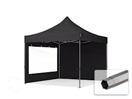 Összecsukható pavilon, acél, 3x3m, 2 oldalpanellel együtt, fekete