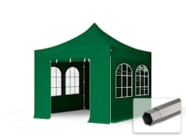 Összecsukható pavilon, acél, 3x3m, 4 oldalpanellel együtt, sötét zöld