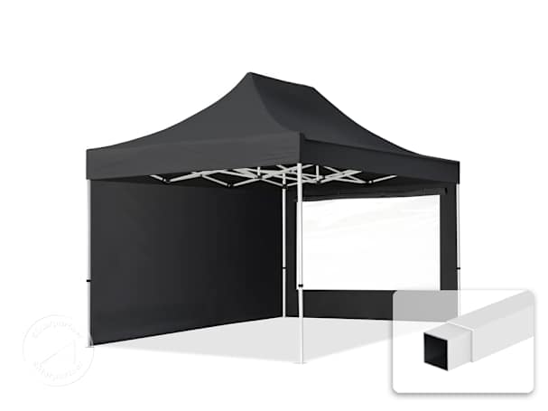 Összecsukható pavilon, acél, 3x4,5m, 2 oldalpanellel együtt, fekete Összecsukható pavilon, acél, 3x4,5m, 2 oldalpanellel együtt, fekete