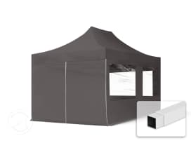Összecsukható pavilon, acél, 3x4,5m, 4 oldalpanellel együtt, sötétszürke