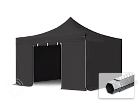 Összecsukható pavilon, Aluminium, 4x4m, 4 oldalpanellel együtt, fekete Összecsukható pavilon, Aluminium, 4x4m, 4 oldalpanellel együtt, fekete