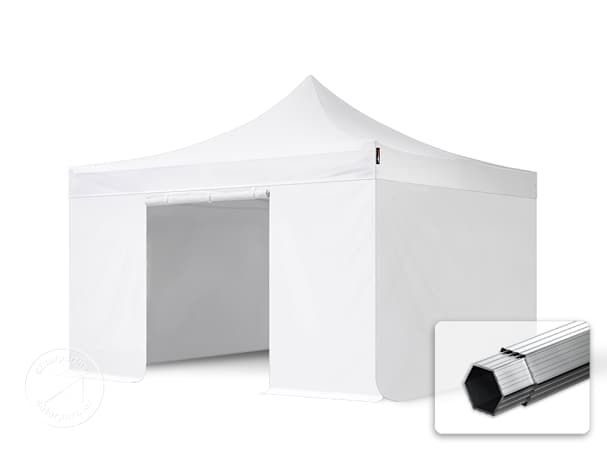Összecsukható pavilon, Aluminium, 4x4m, 4 oldalpanellel együtt, fehér Összecsukható pavilon, Aluminium, 4x4m, 4 oldalpanellel együtt, fehér