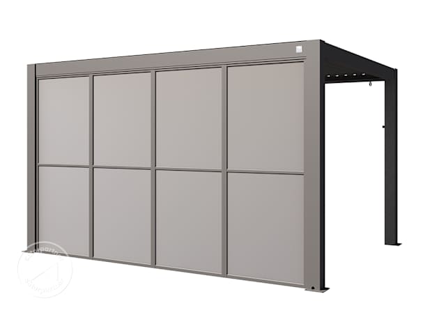 Oldalfal tejüveg-optikával Deluxe-Pergola 4-m-es oldalához gyöngyházszürke színben