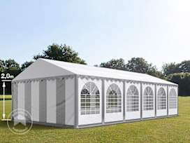 Párty stan 6x12 m, placha z PVC, šedá-bílá, se spodním rámem