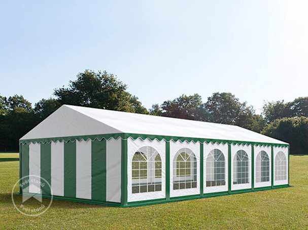 Párty stan 6x12 m, plachta z PVC, zelená-bílá, se spodním rámem Párty stan 6x12 m, plachta z PVC, zelená-bílá, se spodním rámem