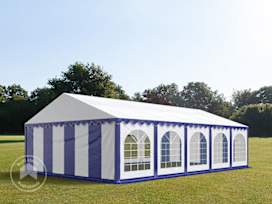 Párty stan 5x10 m, plachta z PVC, modrá-bílá, se spodním rámem Párty stan 5x10 m, plachta z PVC, modrá-bílá, se spodním rámem