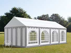 Párty stan 4x8 m, placha z PVC, šedá-bílá, se spodním rámem Párty stan 4x8 m, placha z PVC, šedá-bílá, se spodním rámem