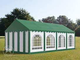 Párty stan 4x8 m, placha z PVC, zelená-bílá, se spodním rámem Párty stan 4x8 m, placha z PVC, zelená-bílá, se spodním rámem