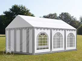 Párty stan 4x6 m, plachta z PVC, šedá-bílá, se spodním rámem