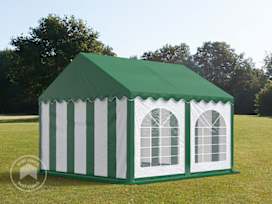 Párty stan 4x4 m, placha z PVC, zelená-bílá, se spodním rámem