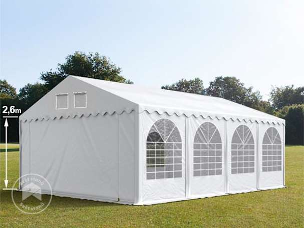 Párty stan 5x8 m, placha z PVC, bílá, se spodním rámem