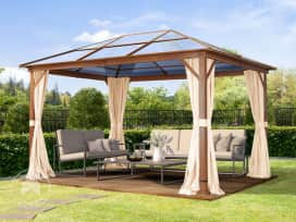 Zahradní altán 3x4 m, pevná střecha, vč. 4 závěsů, champagne Zahradní altán 3x4 m, pevná střecha, vč. 4 závěsů, champagne