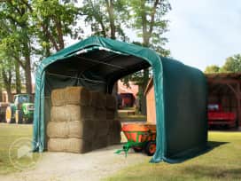 Pastevní přístřešek 4x4 m, plachta z PVC, tmavě zelená, oprava země