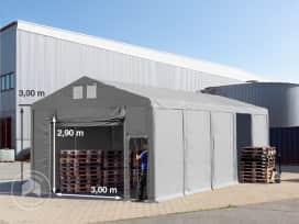 Skladový stan 5x10 m, plachta z PVC, šedá, se spodním rámem, bez sady Statika