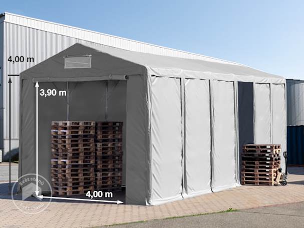 Skladový stan 6x12 m, plachta z PVC, šedá, se spodním rámem, bez sady Statika