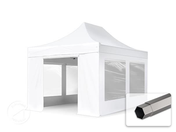 Nůžkový stan 3x4,5 m, ocel, vč. 4 bočnic bílá