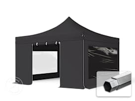 Nůžkový stan 4x4 m, hliník, vč. 4 bočnic černá