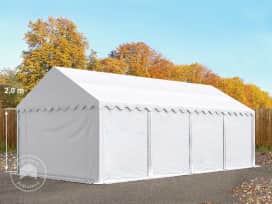 Skladový stan 4x8 m, plachta z PVC, bílá, se spodním rámem Skladový stan 4x8 m, plachta z PVC, bílá, se spodním rámem