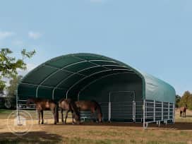 Pastevní přístřešek pro zvířata 8x8 m, plachta z PVC, tmavě zelená, oprava země