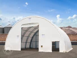 Rundhall med fackverk, 12,2 m x 21 m x 6,1 m - benavstånd 1,5m - PVC vit