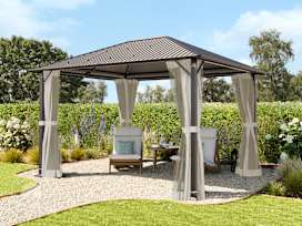 Hardtop paviljong 3x3,65m, inkl. 4 gardiner, Cream Hardtop paviljong 3x3,65m, inkl. 4 gardiner, Cream