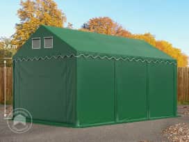 Lagertält 3x6 m - 2,6 m sidohöjd, med bottenram, PVC 800 mörkgrön, utan hållfasthet (Säkerhetspaket) Lagertält 3x6 m - 2,6 m sidohöjd, med bottenram, PVC 800 mörkgrön, utan hållfasthet (Säkerhetspaket)