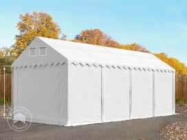 Lagertält 4x8 m - 2,6 m sidohöjd, med bottenram, PVC 800 vit, utan hållfasthet (Säkerhetspaket)