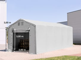 4 x 10 m tälthall - 3,0 m sidohöjd med hissport, PVC grå, utan hållfasthet säkerhetspaket