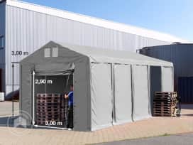 Lagertält 4x10 m - 3,0 m sidohöjd med hissport, PVC 850 grå, utan hållfasthet (Säkerhetspaket) Lagertält 4x10 m - 3,0 m sidohöjd med hissport, PVC 850 grå, utan hållfasthet (Säkerhetspaket)