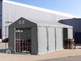 Lagertält 4x10 m - 3,0 m sidohöjd med dragkedjor, PVC 850 grå, utan hållfasthet (Säkerhetspaket) Lagertält 4x10 m - 3,0 m sidohöjd med dragkedjor, PVC 850 grå, utan hållfasthet (Säkerhetspaket)