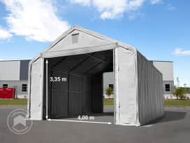 6 x 12 m tälthall - 3,0 m sidohöjd med 4,0x3,35 m port, PVC grå, inkl. hållfasthet (underlag: betong) 6 x 12 m tälthall - 3,0 m sidohöjd med 4,0x3,35 m port, PVC grå, inkl. hållfasthet (underlag: betong)