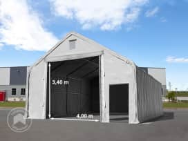 8 x 8 m tälthall - 3,0 m sidohöjd med 4,0x3,4 m port, PVC grå, inkl. hållfasthet (underlag: jord) 8 x 8 m tälthall - 3,0 m sidohöjd med 4,0x3,4 m port, PVC grå, inkl. hållfasthet (underlag: jord)