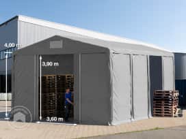 Lagertält 8x8 m - 4,0 m sidohöjd med skjutport, PVC 850 grå, utan hållfasthet (Säkerhetspaket) Lagertält 8x8 m - 4,0 m sidohöjd med skjutport, PVC 850 grå, utan hållfasthet (Säkerhetspaket)