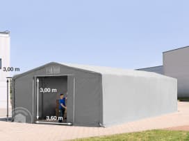 8 x 12 m tälthall - 3,0 m sidohöjd med skjutport, PVC grå, utan hållfasthet säkerhetspaket