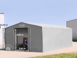 8 x 12 m tälthall - 4,0 m sidohöjd med skjutport, PVC grå, utan hållfasthet säkerhetspaket