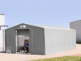 8 x 12 m tälthall - 4,0 m sidohöjd med skjutport och takfönster, PVC grå, utan hållfasthet säkerhetspaket