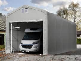 Garagetält 5x10 m - 4 m sidohöjd med 4,1x3,5 m port, PVC brandsäker