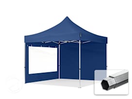 3x3m snabbtält, Professional aluminium, med sidodelar (panoramafönster), blå
