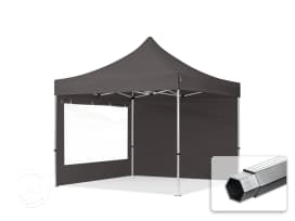 3x3 m snabbtält, Professional aluminium, med sidodelar (panoramafönster), mörkgrå 3x3 m snabbtält, Professional aluminium, med sidodelar (panoramafönster), mörkgrå