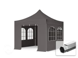 3x3 m snabbtält, Professional aluminium, med sidodelar (fönster), mörkgrå