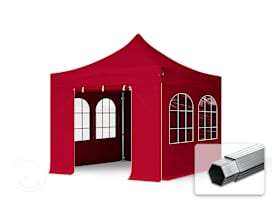 3x3 m snabbtält, Professional aluminium, med sidodelar (fönster), röd