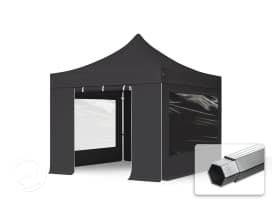 3x3 m snabbtält, Professional aluminium, med sidodelar (panoramafönster), svart 3x3 m snabbtält, Professional aluminium, med sidodelar (panoramafönster), svart