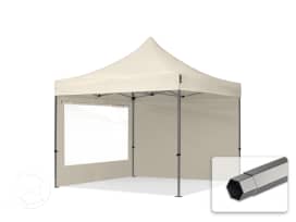 3x3 m snabbtält, Premium stål, med sidodelar (panoramafönster), champagne