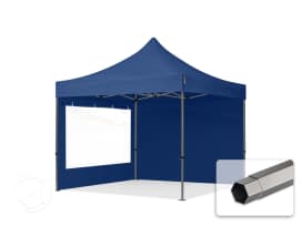 3x3 m snabbtält, Premium stål, med sidodelar (panoramafönster), blå 3x3 m snabbtält, Premium stål, med sidodelar (panoramafönster), blå