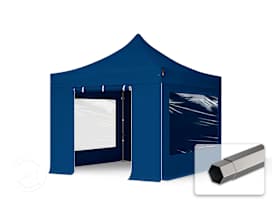 3x3 m snabbtält, Premium stål, med sidodelar (panoramafönster), blå