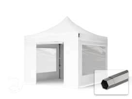 3x3 m snabbtält, Premium stål, med sidodelar (panoramafönster), vit 3x3 m snabbtält, Premium stål, med sidodelar (panoramafönster), vit